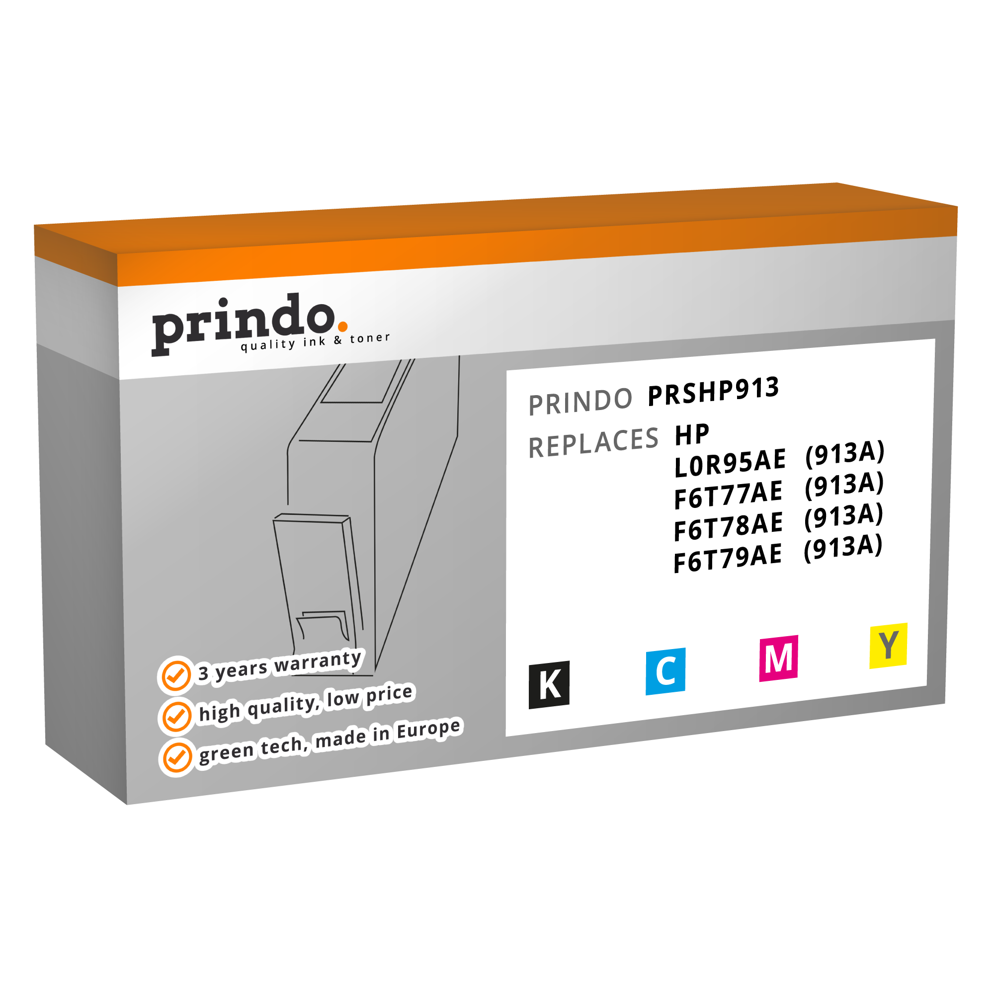 Prindo Basic Multipack kompatibel mit HP 913A Schwarz/Cyan/Magenta/Gelb